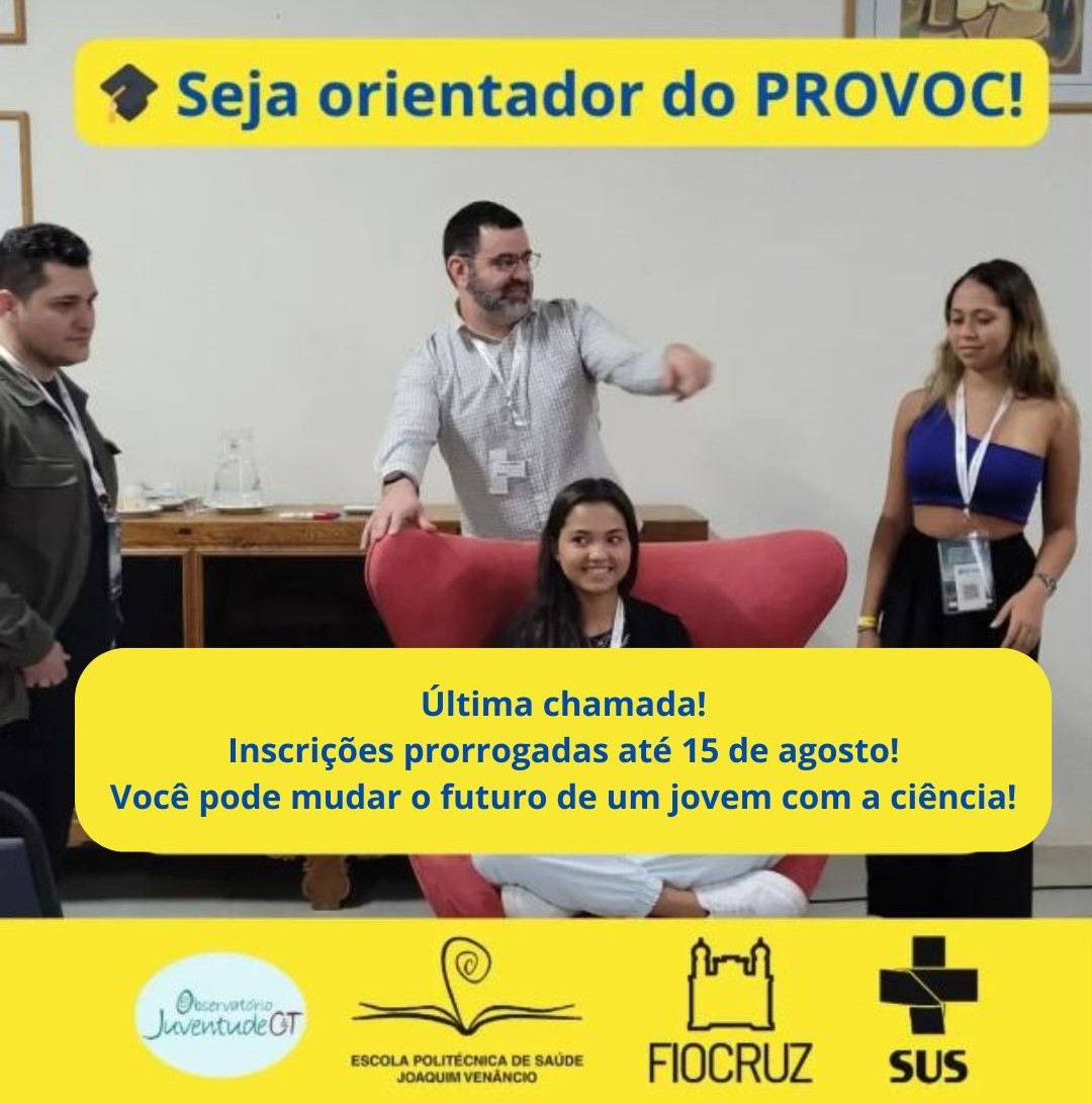 Inscrições para orientadores do Provoc prorrogadas até 15 de agosto