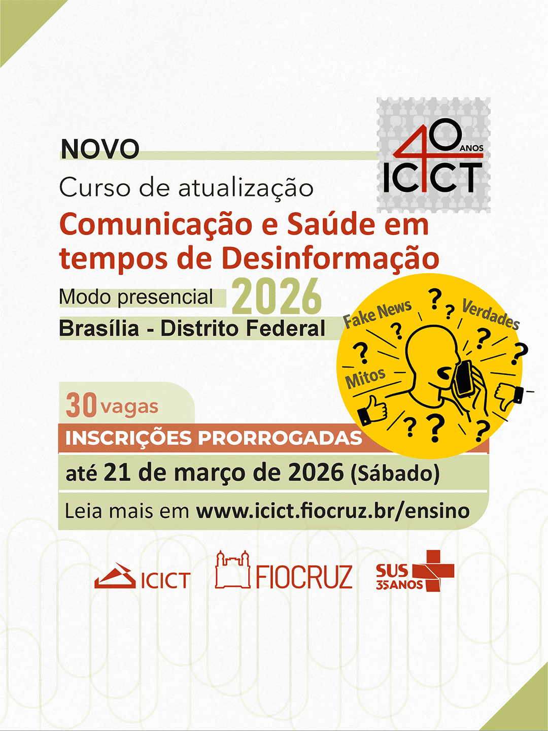 Inscrições prorrogadas para curso Comunicação e Saúde em tempos de desinformação