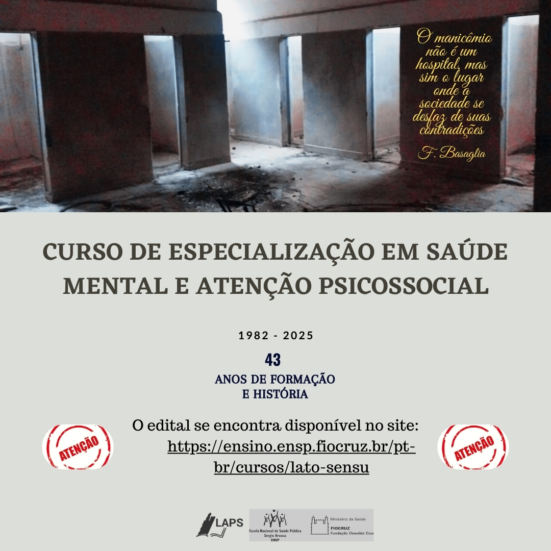 Últimos dias de inscrições na especialização em Saúde Mental e Atenção Psicossocial