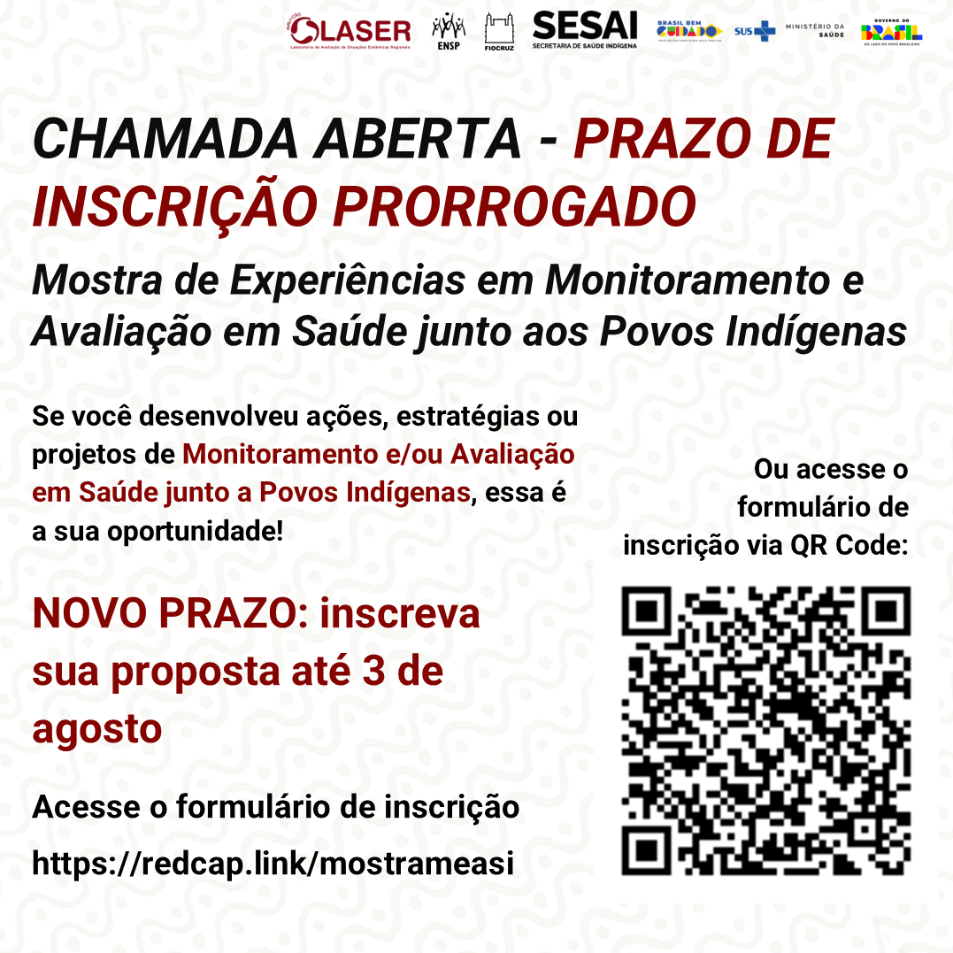 Mostra de Experiências em Monitoramento e Avaliação em Saúde junto aos Povos Indígenas: inscrições prorrogadas até 3/8