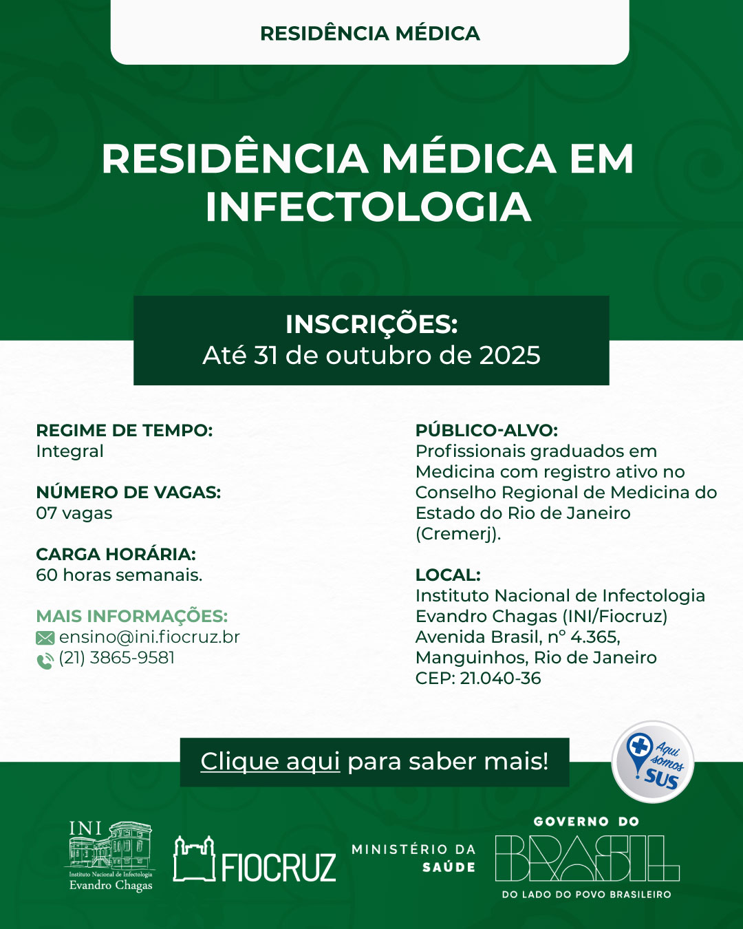 Fiocruz abre inscrições para Residência Médica em Infectologia
