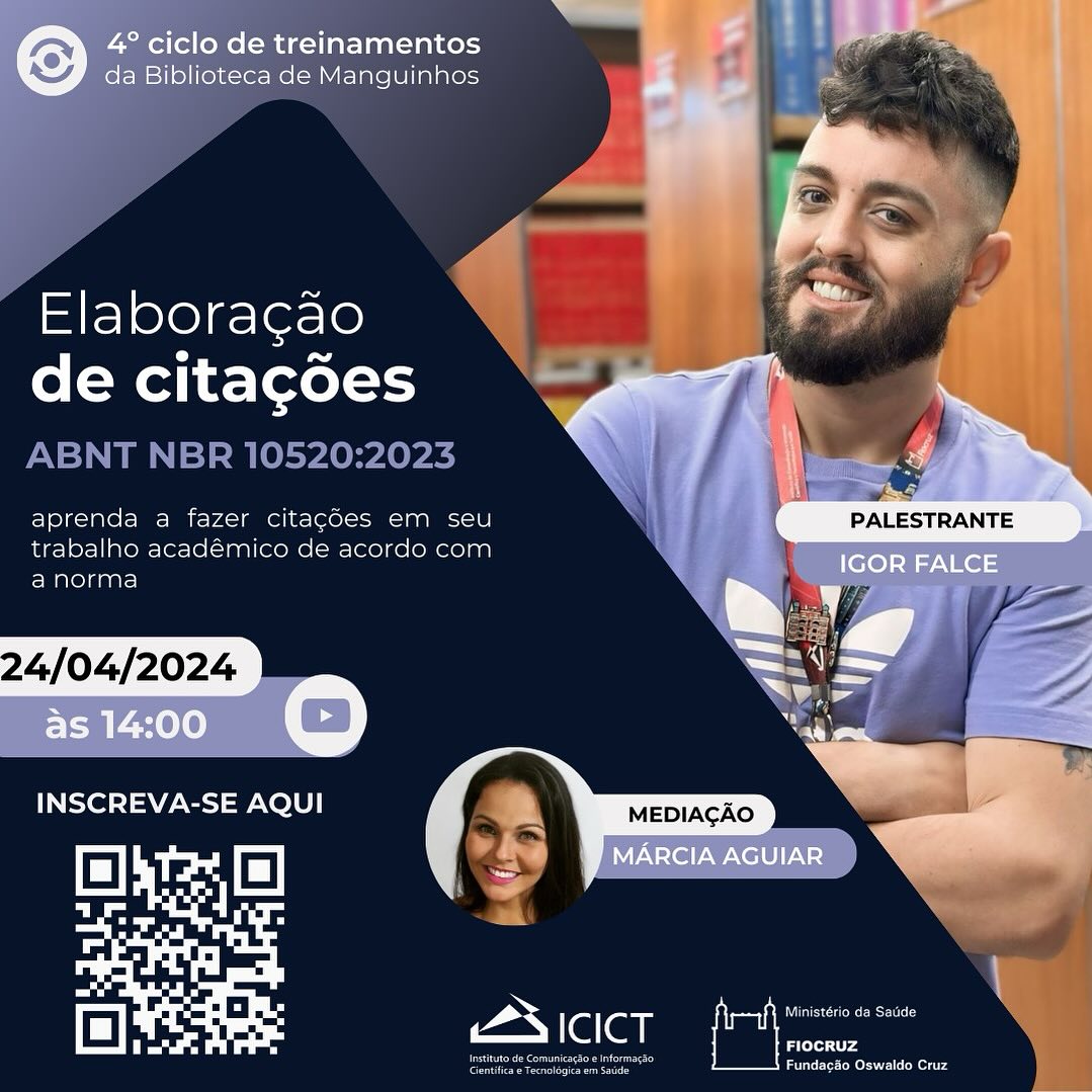Biblioteca de Manguinhos promove treinamento virtual sobre elaboração de citações