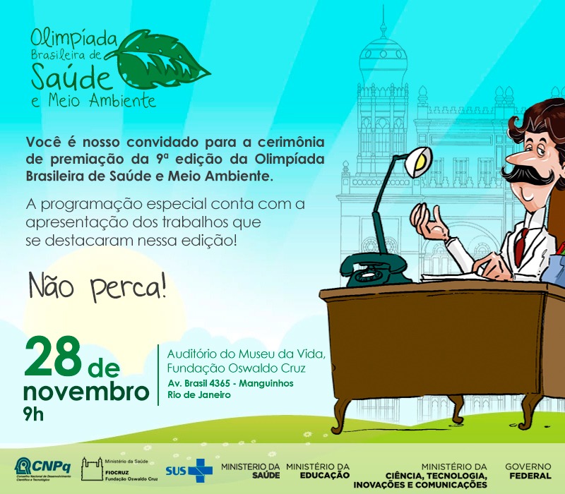 Participe da cerimônia de premiação nacional da Olimpíada Brasileira de Saúde e Meio Ambiente