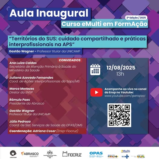 Aula inaugural: curso eMulti em FormAção debaterá cuidado compartilhado e práticas interprofissionais na APS