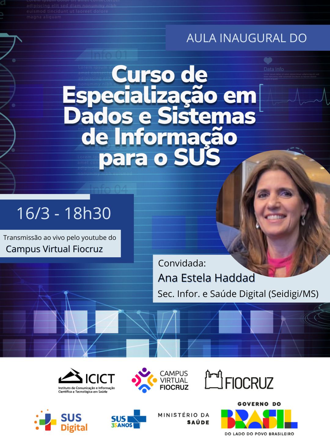 Aula inaugural da especialização em Dados e Sistemas de Informação para o SUS recebe Ana Estela Haddad