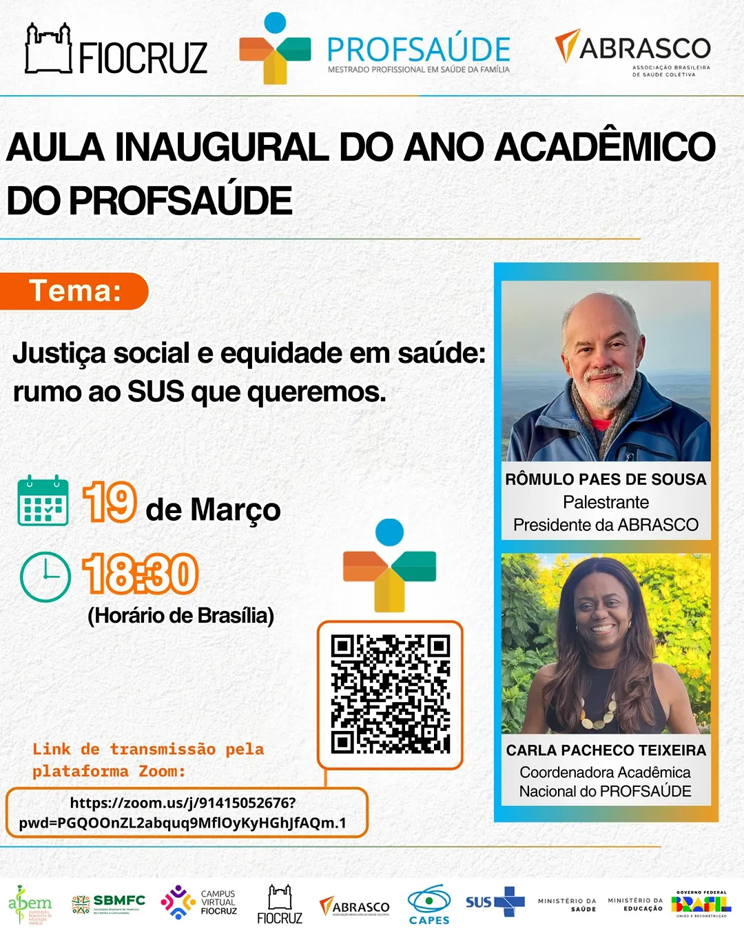 Aula inaugural do ProfSaúde vai abordar justiça social e equidade em saúde