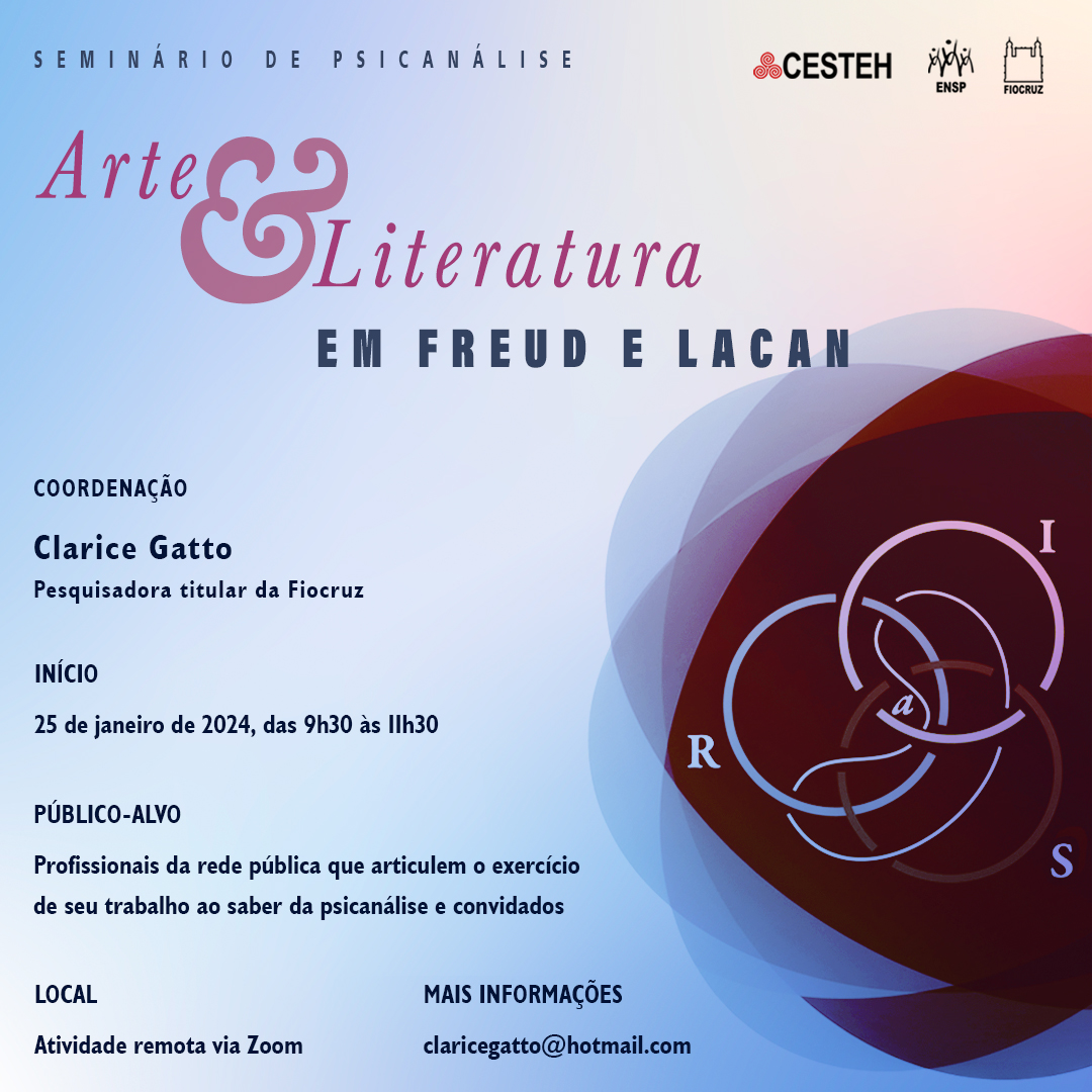 Arte e Literatura em Freud e Lacan será tema de seminário de psicanálise