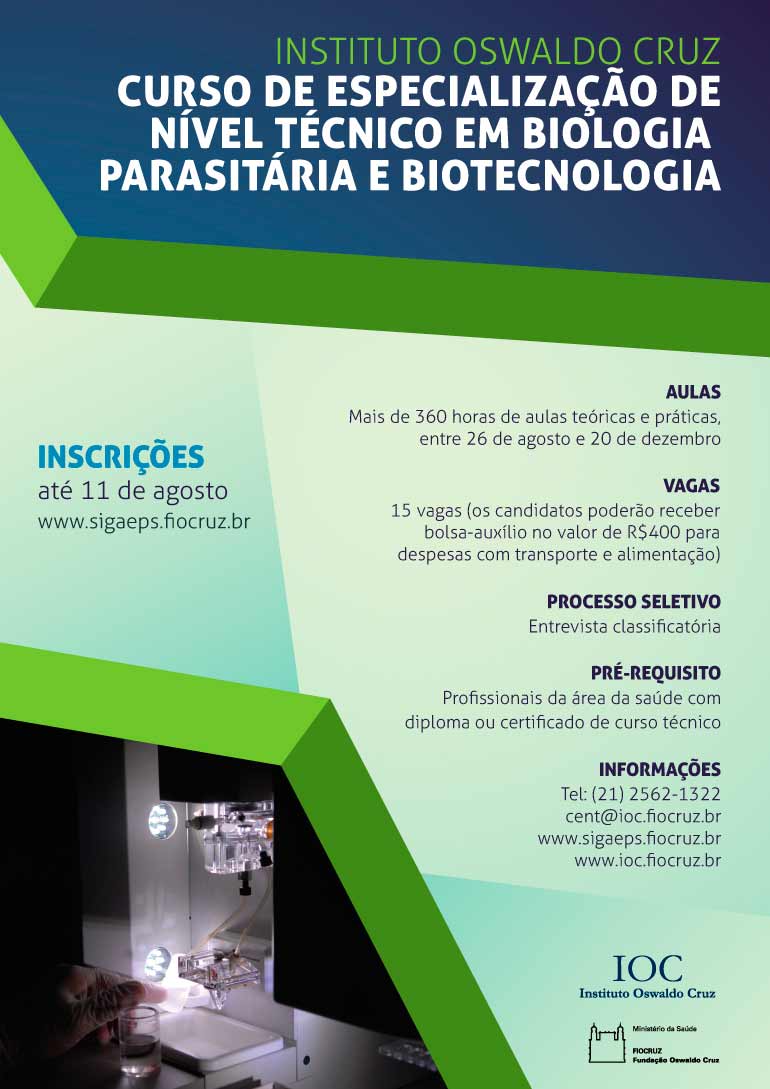 Inscrições abertas para especialização em Biologia Parasitária e Biotecnologia