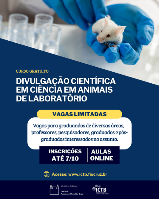 Atualização em divulgação científica em animais de laboratório está com inscrições abertas