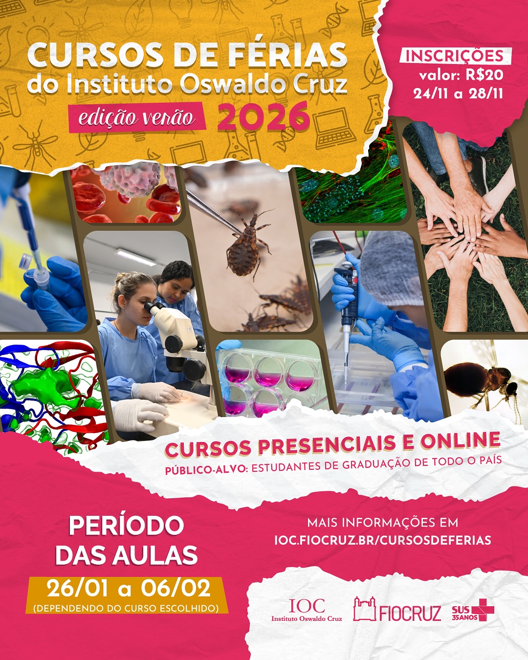 Cursos de Férias do Instituto Oswaldo Cruz – Temporada Verão 2026: inscrições vão de 24 a 28/11