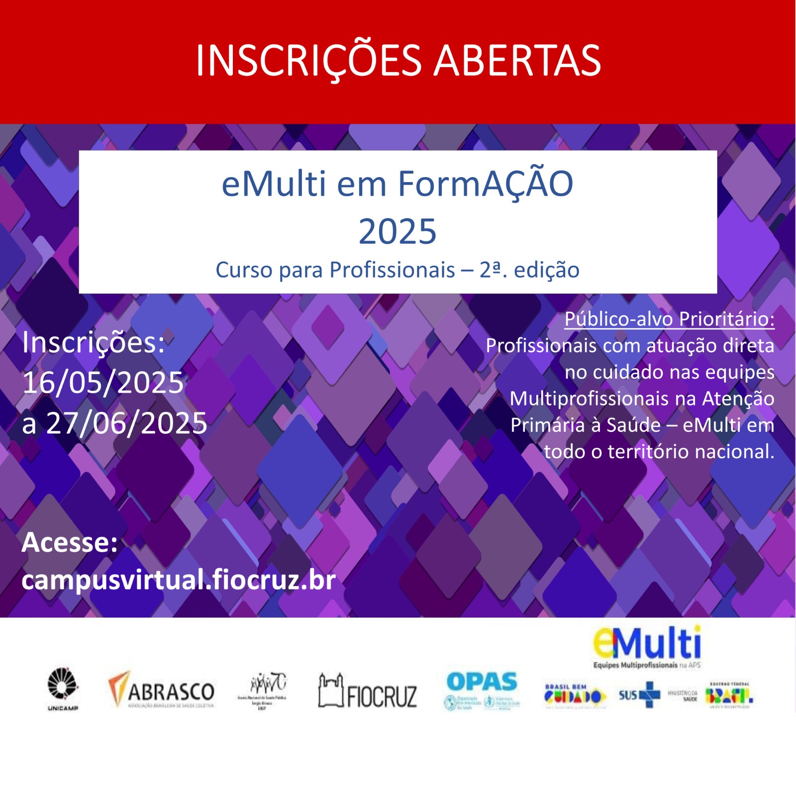 Inscrições abertas para Curso de Atualização em Formação de Profissionais das eMulti
