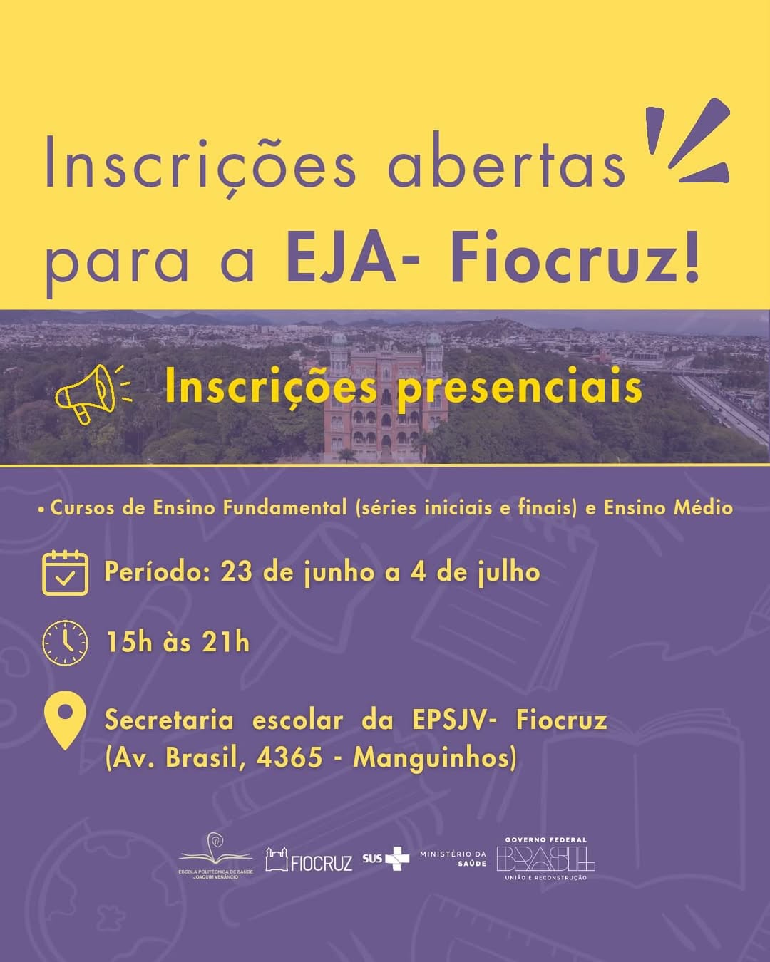 Fiocruz abre chamada pública para Educação de Jovens e Adultos de Territórios Vulnerabilizados