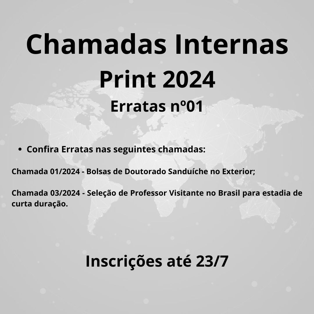 Chamada interna para Programas de Doutorado e Professor Visitante: confira erratas