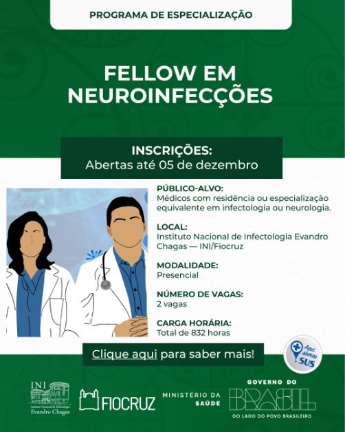 Fiocruz abre inscrições para curso “Fellow em Neuroinfecções”