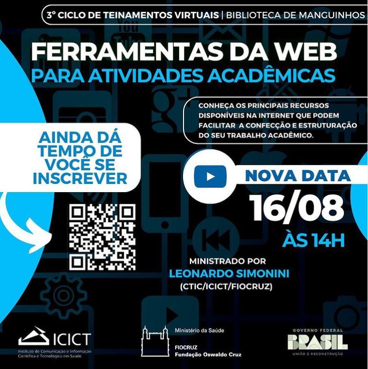 Ferramentas da web para atividades acadêmicas: treinamento virtual será em 16/8