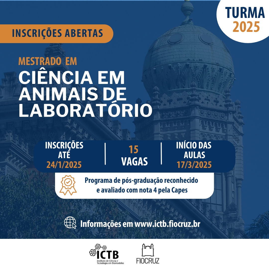 Últimos dias: prazo de inscrição para o Mestrado Profissional em Ciência em Animais de Laboratório termina na sexta-feira, 24/1