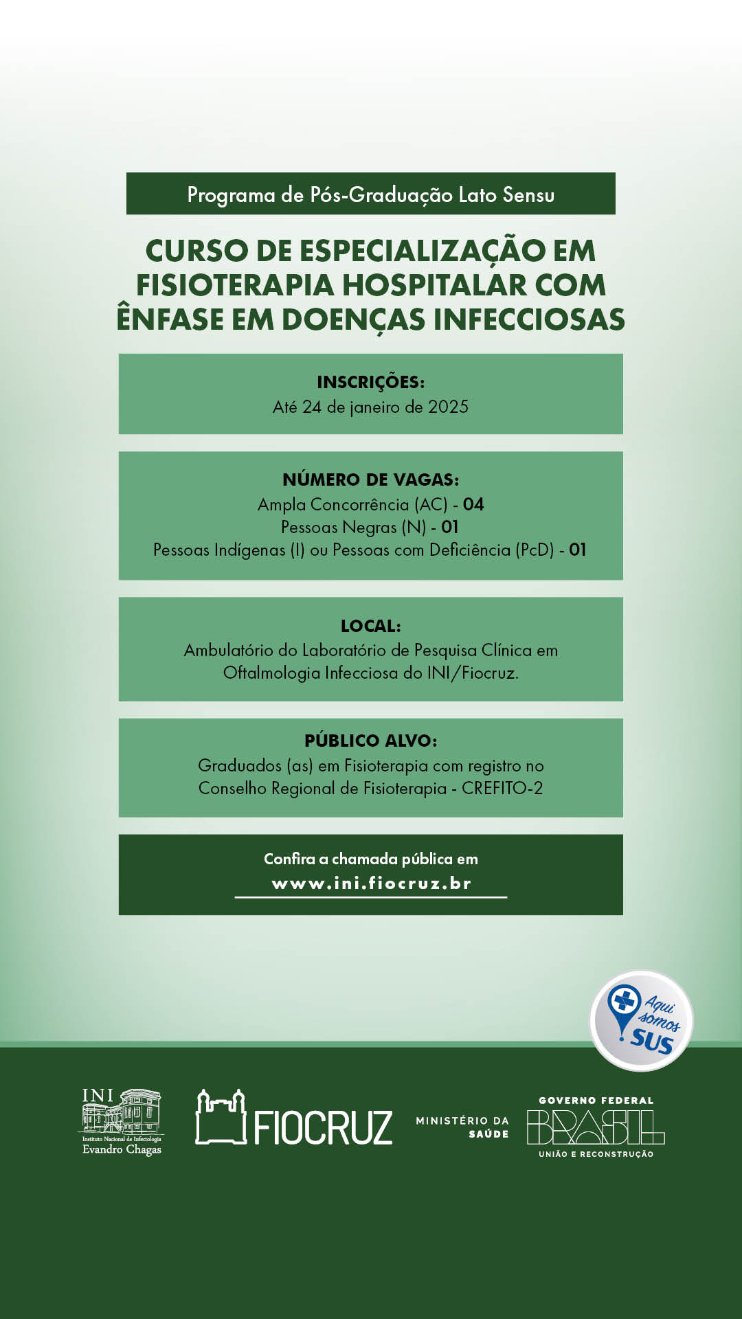 Especialização em Fisioterapia Hospitalar com Ênfase em Doenças Infecciosas recebe inscrições