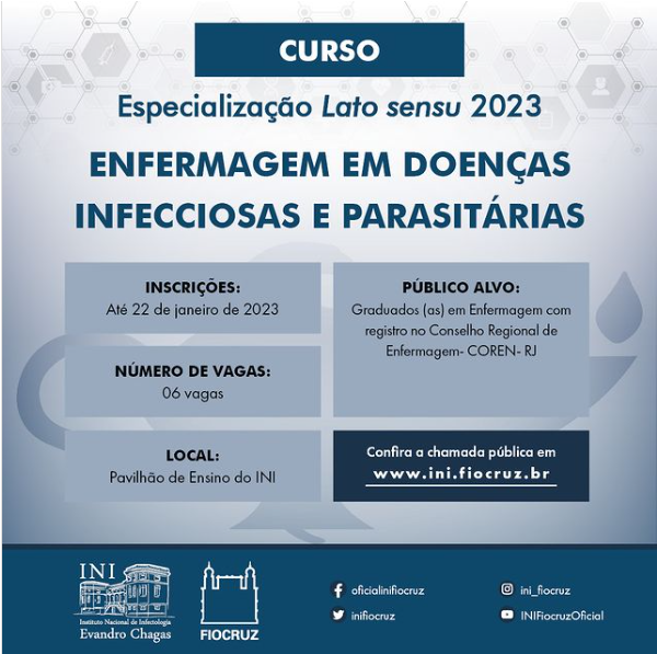 Especialização de enfermagem em doenças infecciosas e parasitárias recebe inscrições