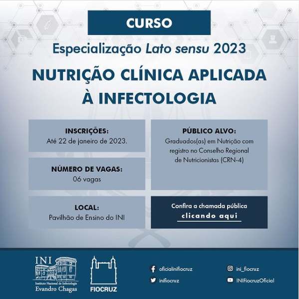 Inscrições abertas para especialização de nutrição clínica aplicada à infectologia