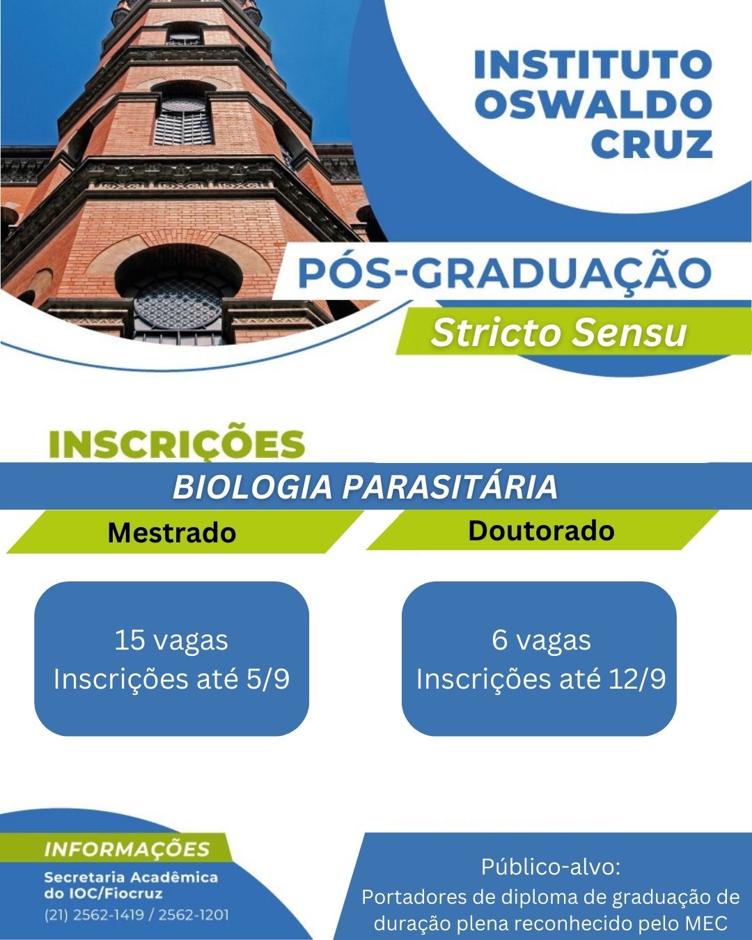 Biologia Parasitária: inscrições abertas para mestrado e doutorado