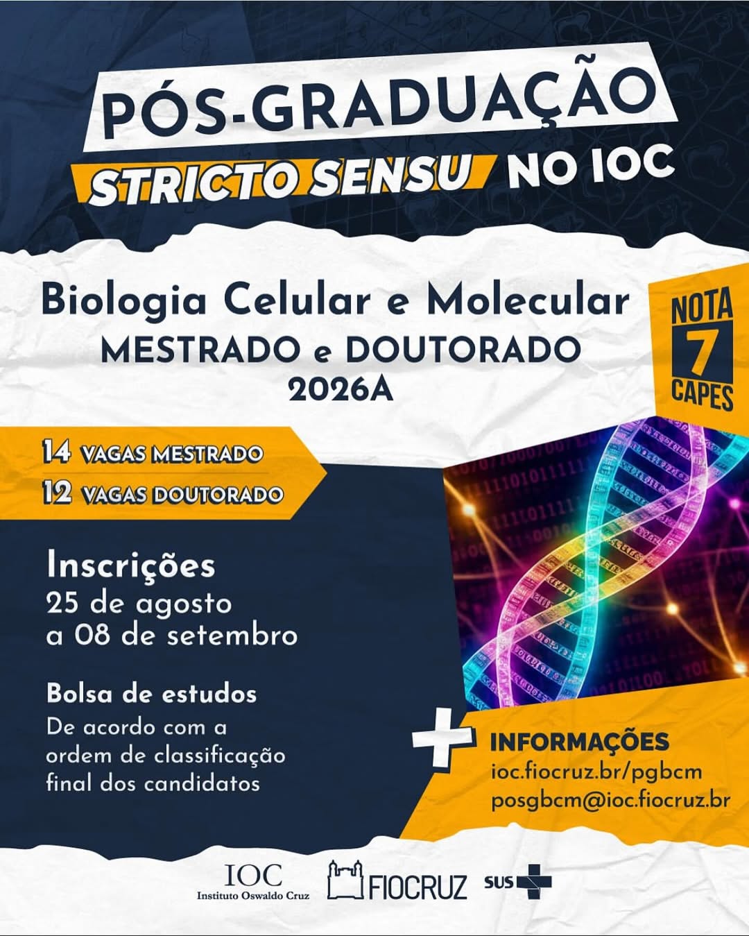  Biologia Celular e Molecular abre inscrições para mestrado e doutorado 2026