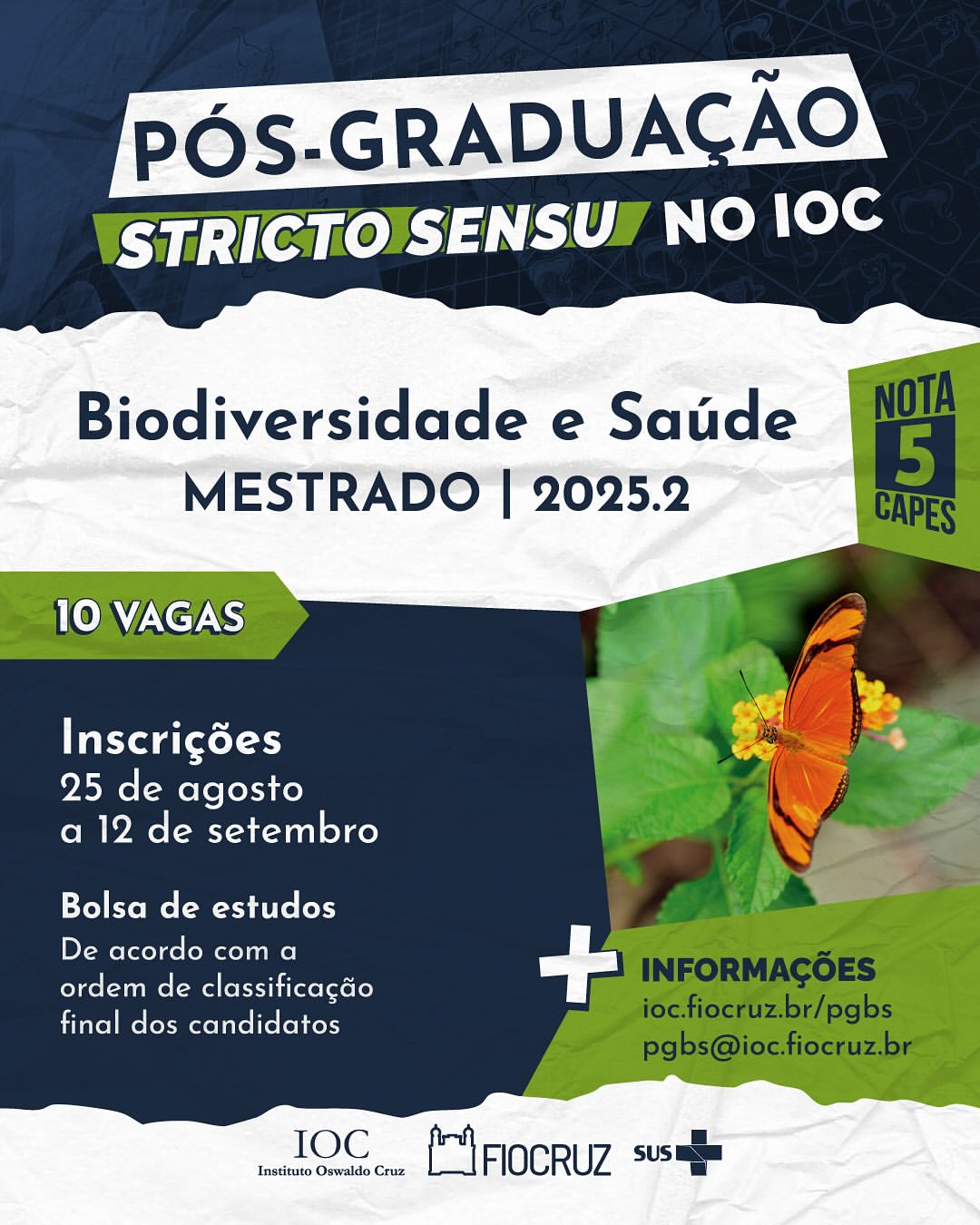 Últimos dias de inscrições para Mestrado em Biodiversidade e Saúde 2025.2