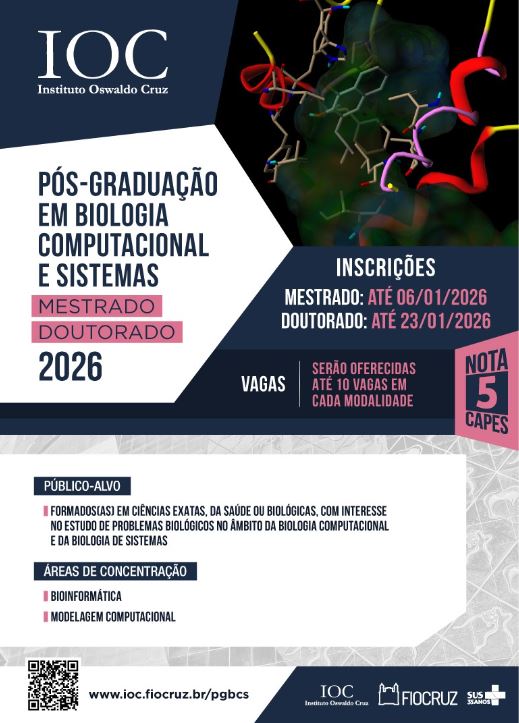 Inscrições abertas para mestrado e doutorado em Biologia Computacional e Sistemas 2026