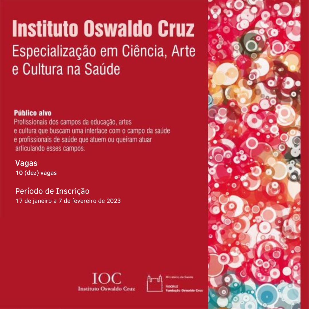 Inscrições abertas para especialização em Ciência, Arte e Cultura na Saúde