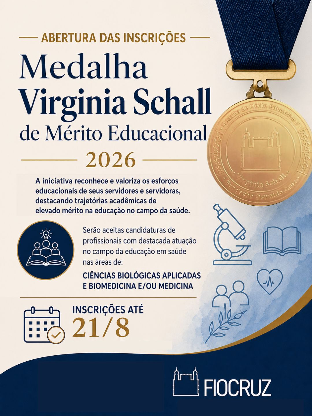 Fiocruz recebe inscrições para Medalha Virginia Schall de Mérito Educacional 2026