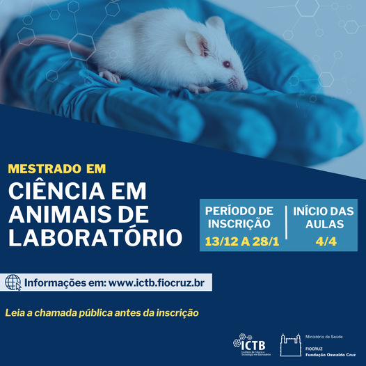 Inscrições abertas para mestrado profissional em Ciência em Animais de Laboratório 2022 