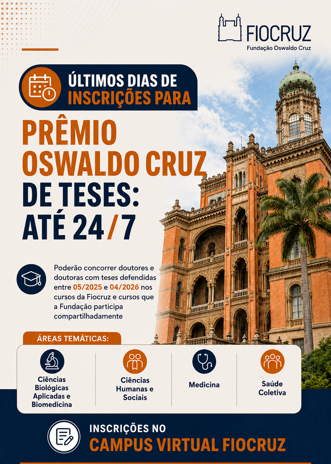 Últimos dias de inscrições para Prêmio Oswaldo Cruz de Teses 2026: até 24/7