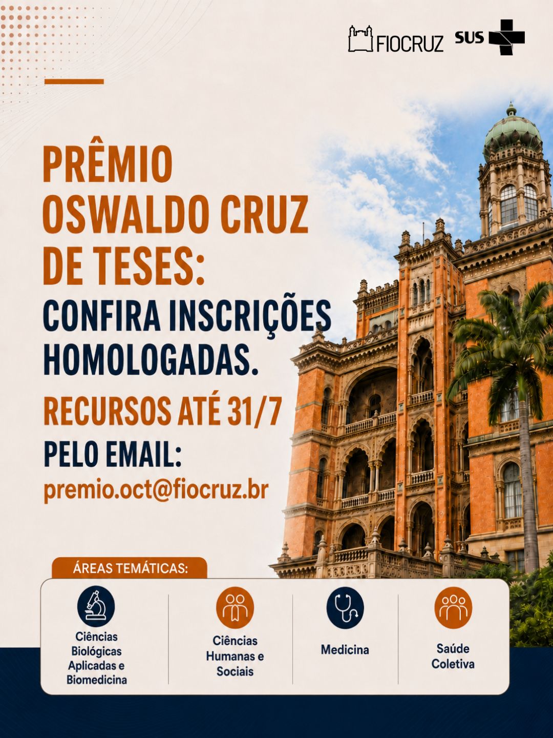 Prêmio Oswaldo Cruz de Teses 2026: confira inscrições homologadas. Recursos até 31/7