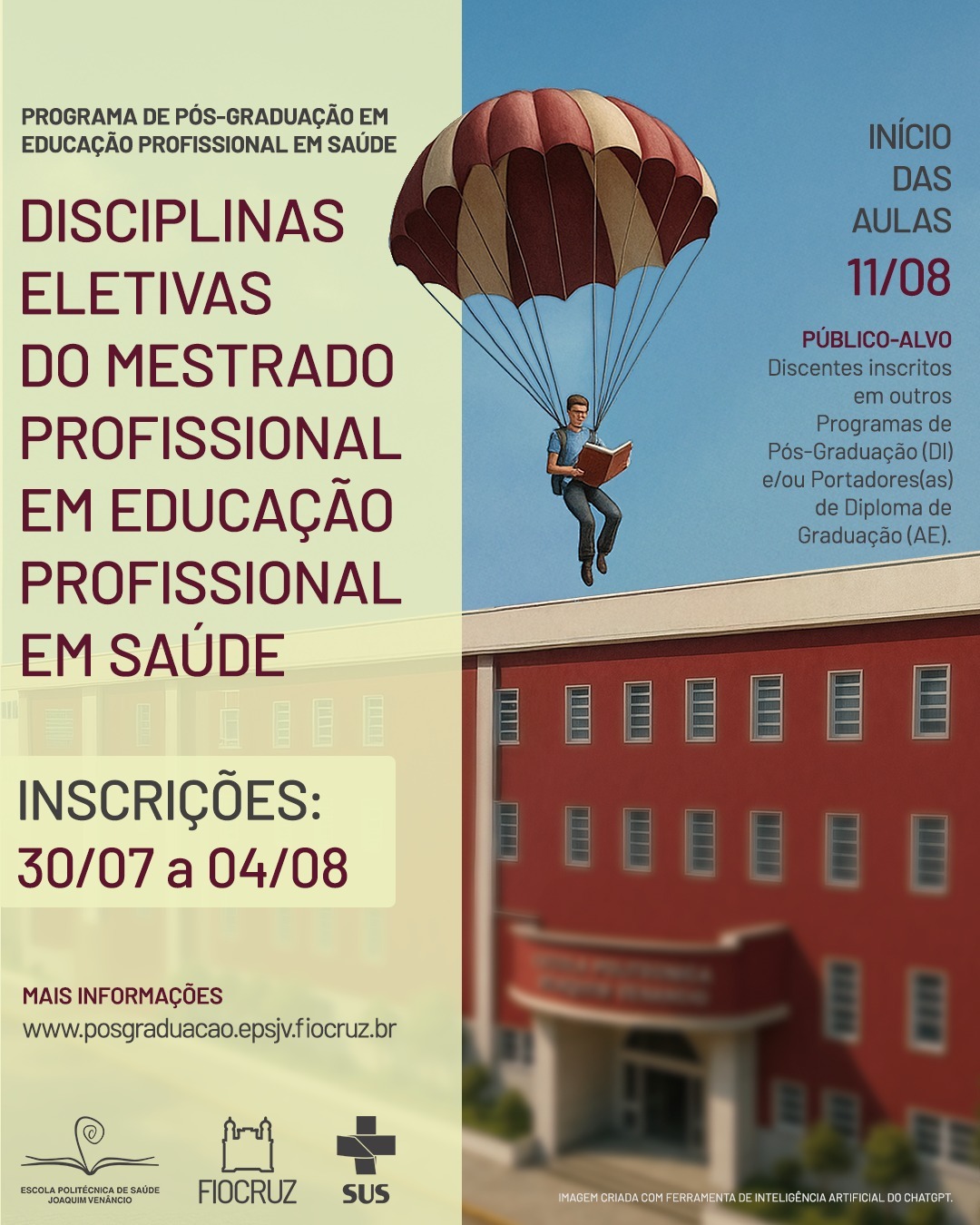 Participe do Processo Seletivo para as disciplinas eletivas da Pós-Graduação em Educação Profissional em Saúde