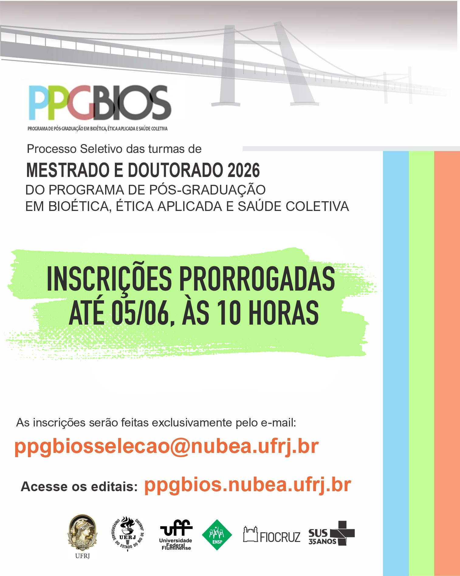 Inscrições prorrogadas para mestrado e doutorado em Bioética, Ética Aplicada e Saúde Coletiva 2026