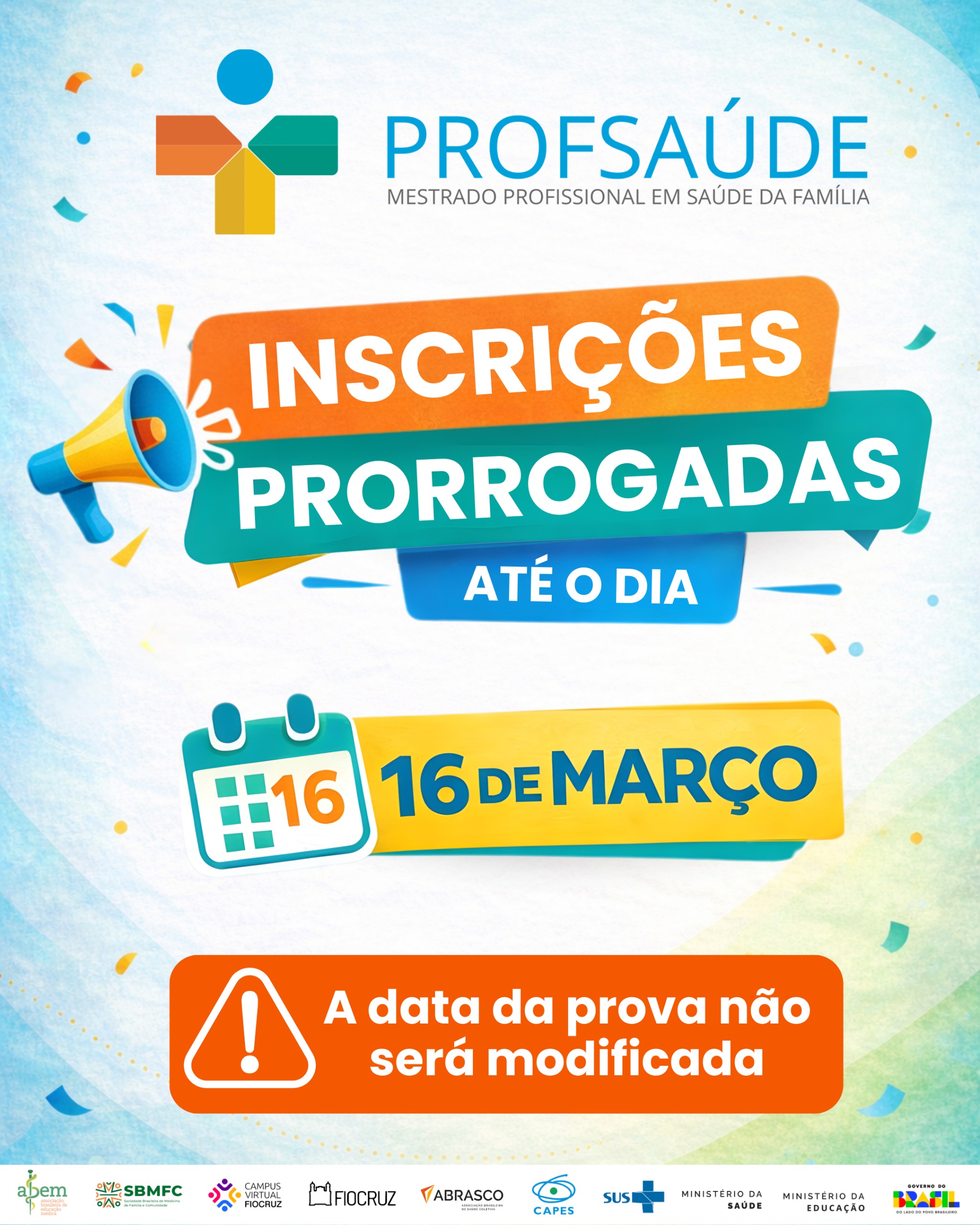 Mestrado ProfSaúde 2026: inscrições prorrogadas até 16 de março