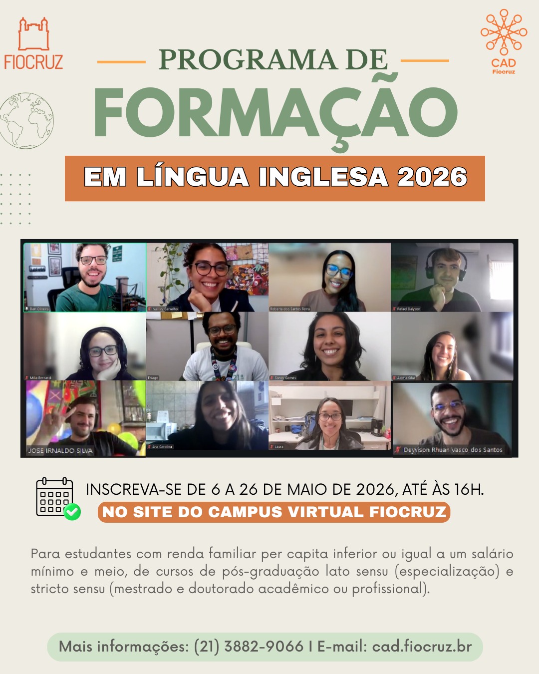 Fiocruz recebe inscrições para Programa de Formação em Língua Inglesa 2026