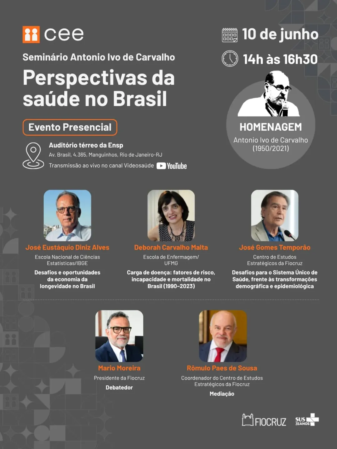 Seminário em homenagem ao sanitarista Antonio Ivo de Carvalho discute as perspectivas da saúde no Brasil frente às transformações demográfica e epidemiológica