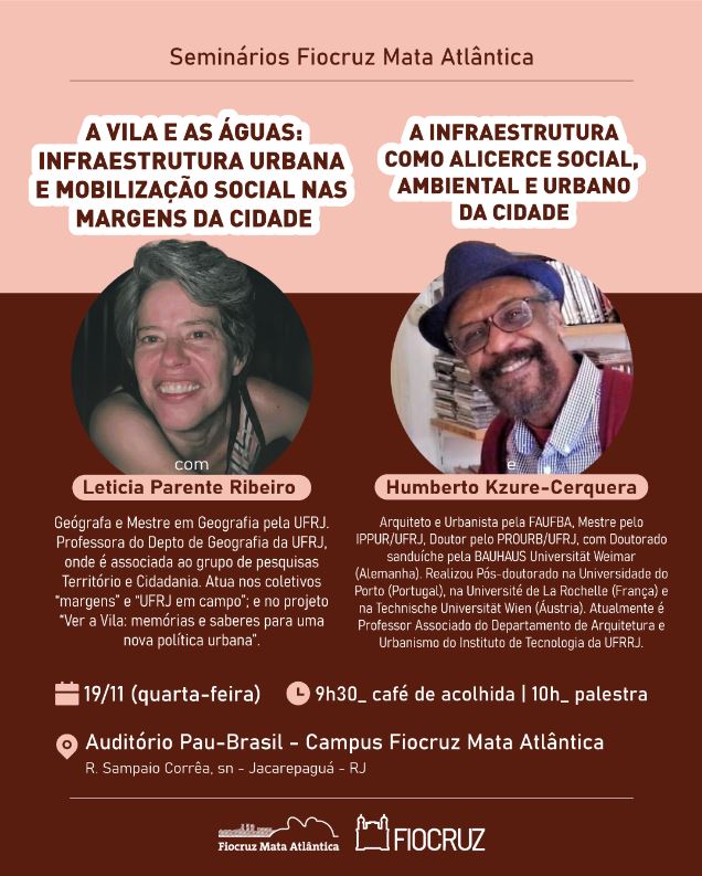 Seminários Fiocruz Mata Atlântica apresenta palestras sobre infraestrutura urbana em 19/11
