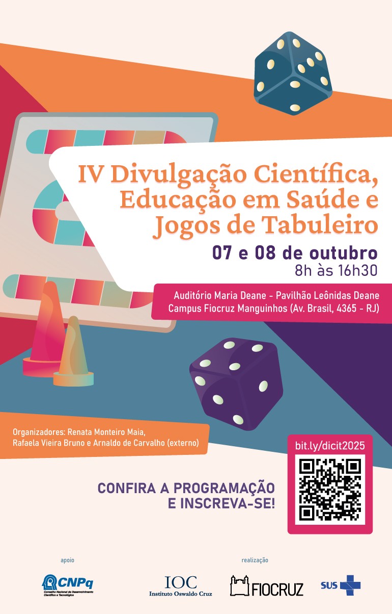 Evento debate divulgação científica, educação em saúde e jogos de tabuleiro