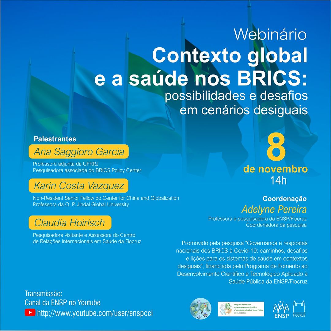 Fiocruz promove webinário internacional sobre saúde nos países do BRICS